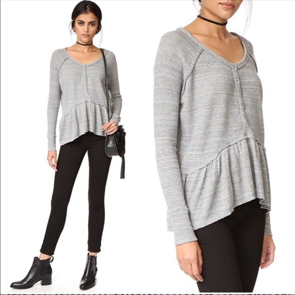 Free People Tops - FREE PEOPLE Grey heather coastline ruffle Henley M